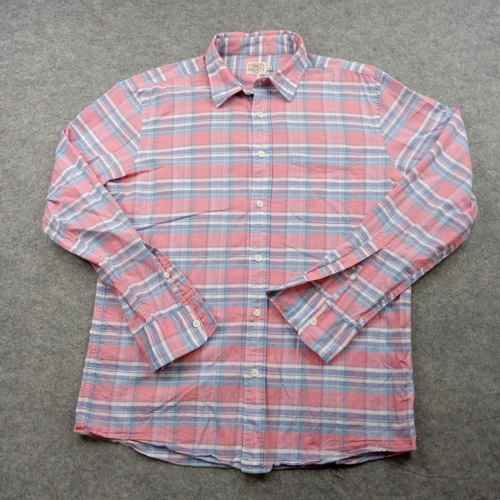 Faherty Shirt Mens Medium Pink Blue Plaid Button Down Long Sleeve Casual Light*
